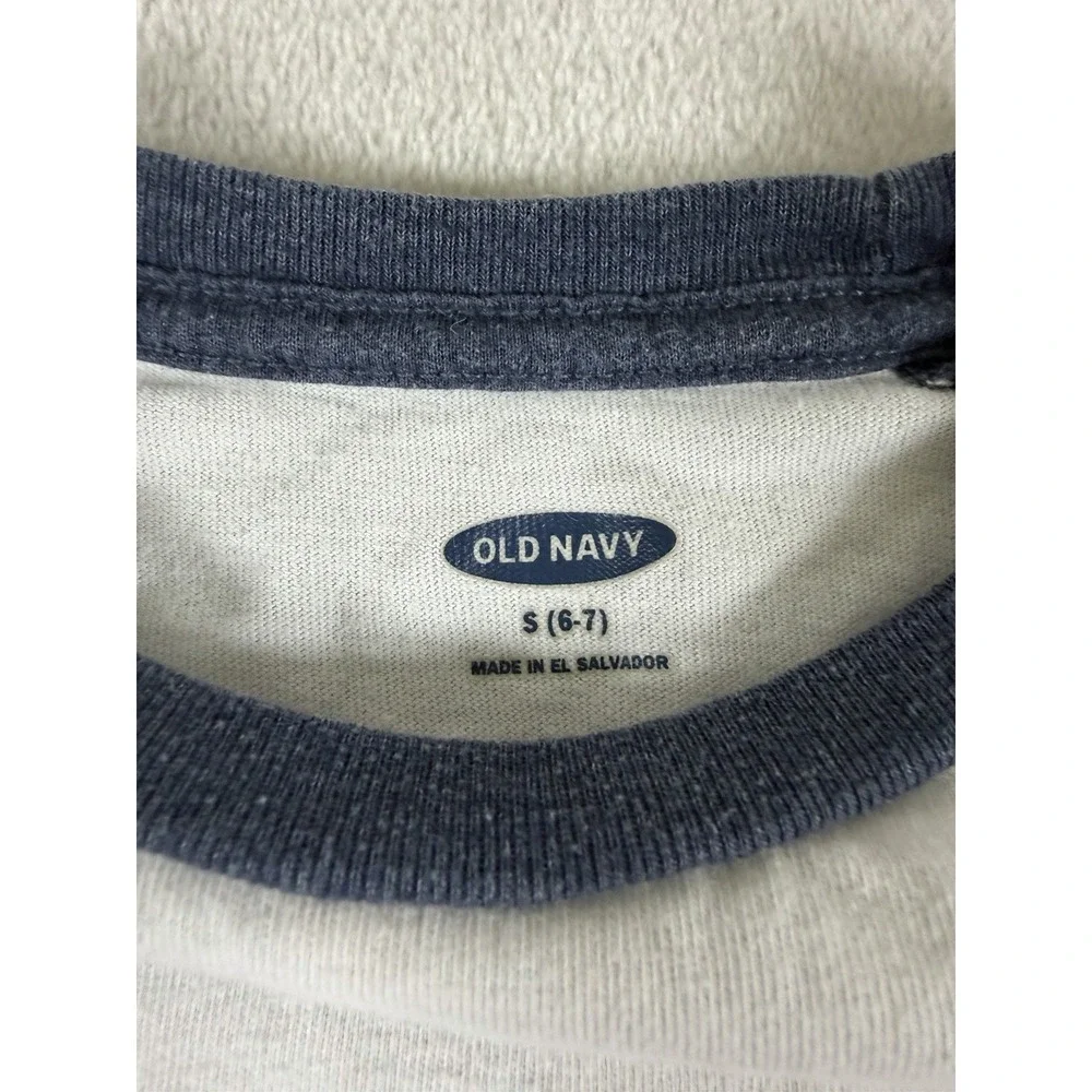 Old Navy Minecraft Graphic Raglan Long Sleeve T-Shirt Boys Size S 6-7 Blue Gray